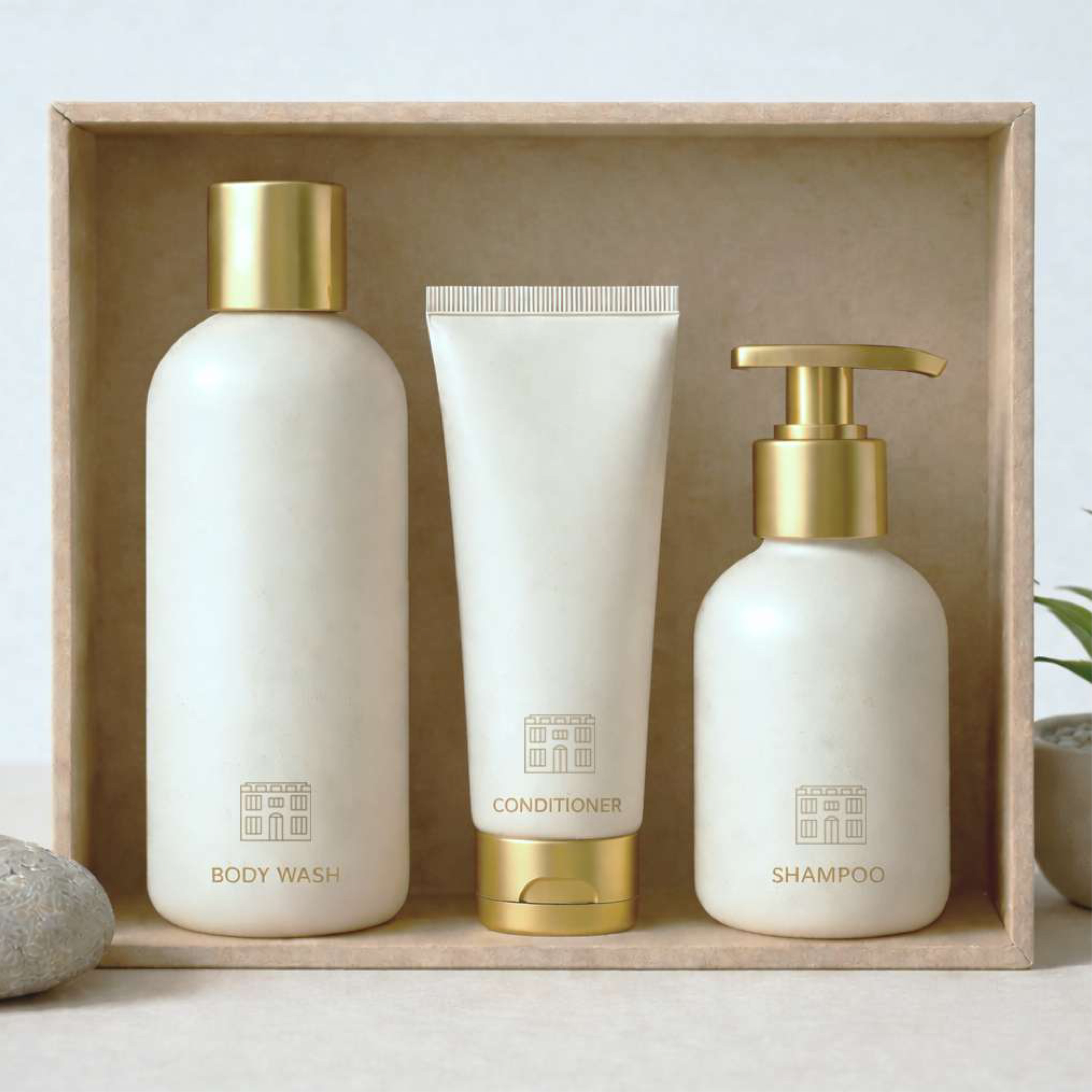 Casa Bianca bath products — shampoo, conditioner, body wash