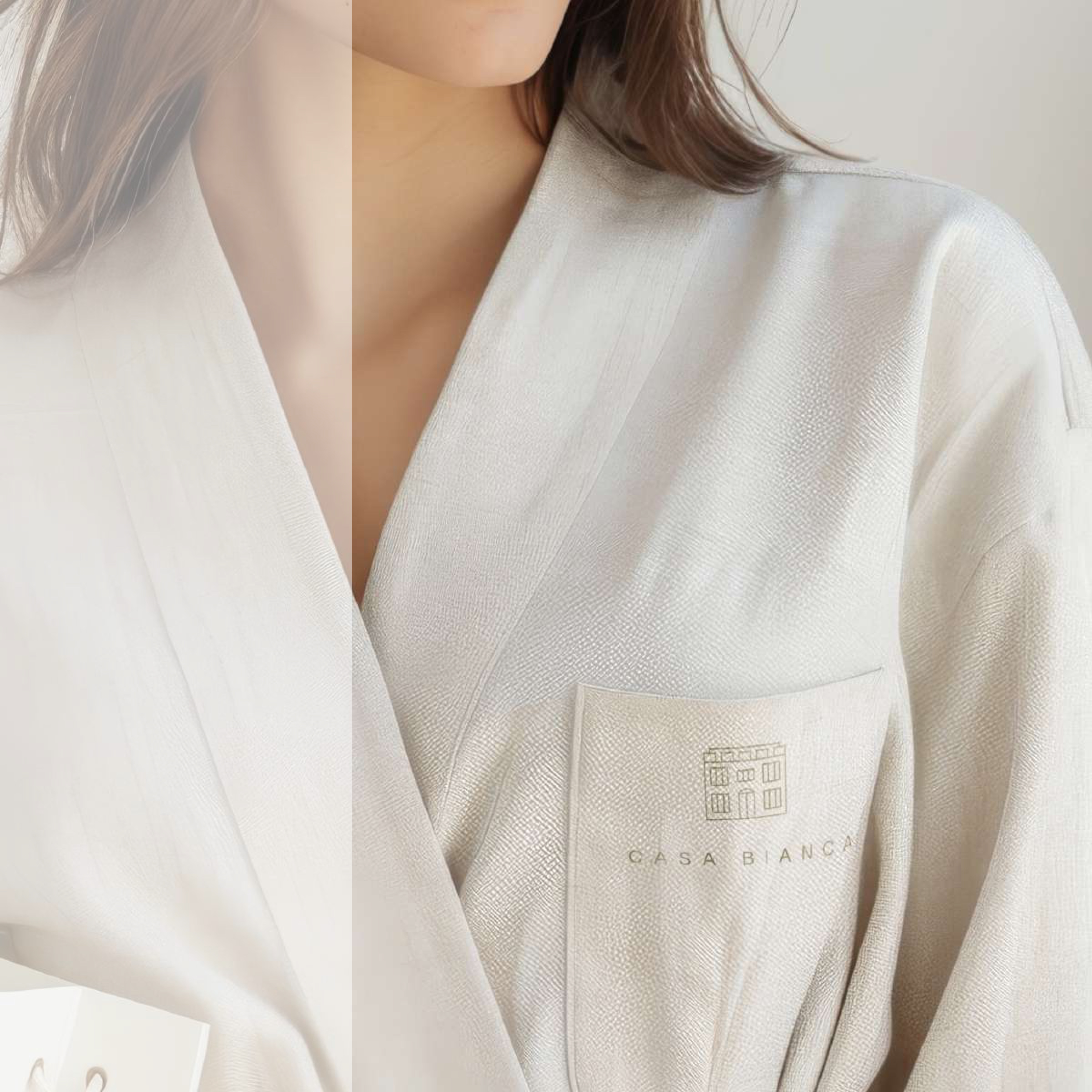 Casa Bianca branded hotel robe with embroidered monogram
