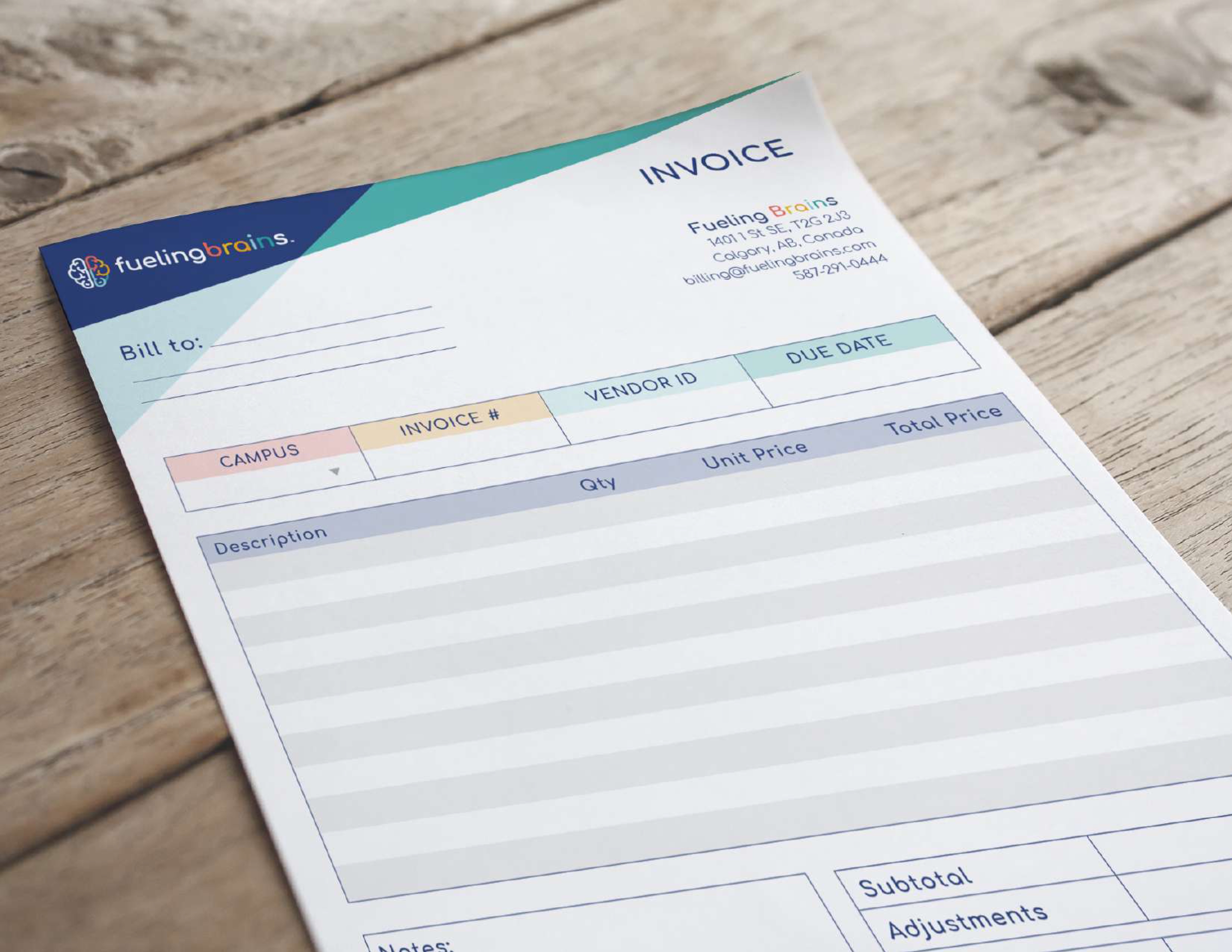 Fueling Brains branded invoice template