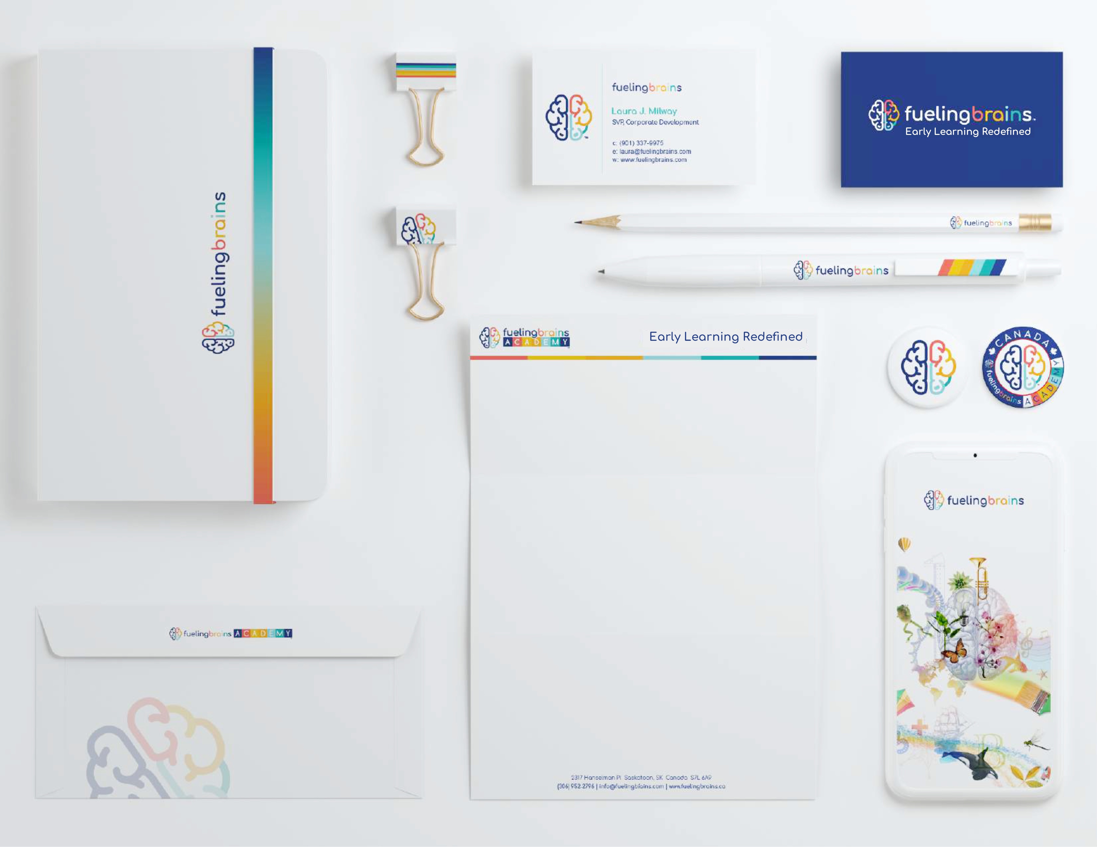 Fueling Brains full stationery system flatlay