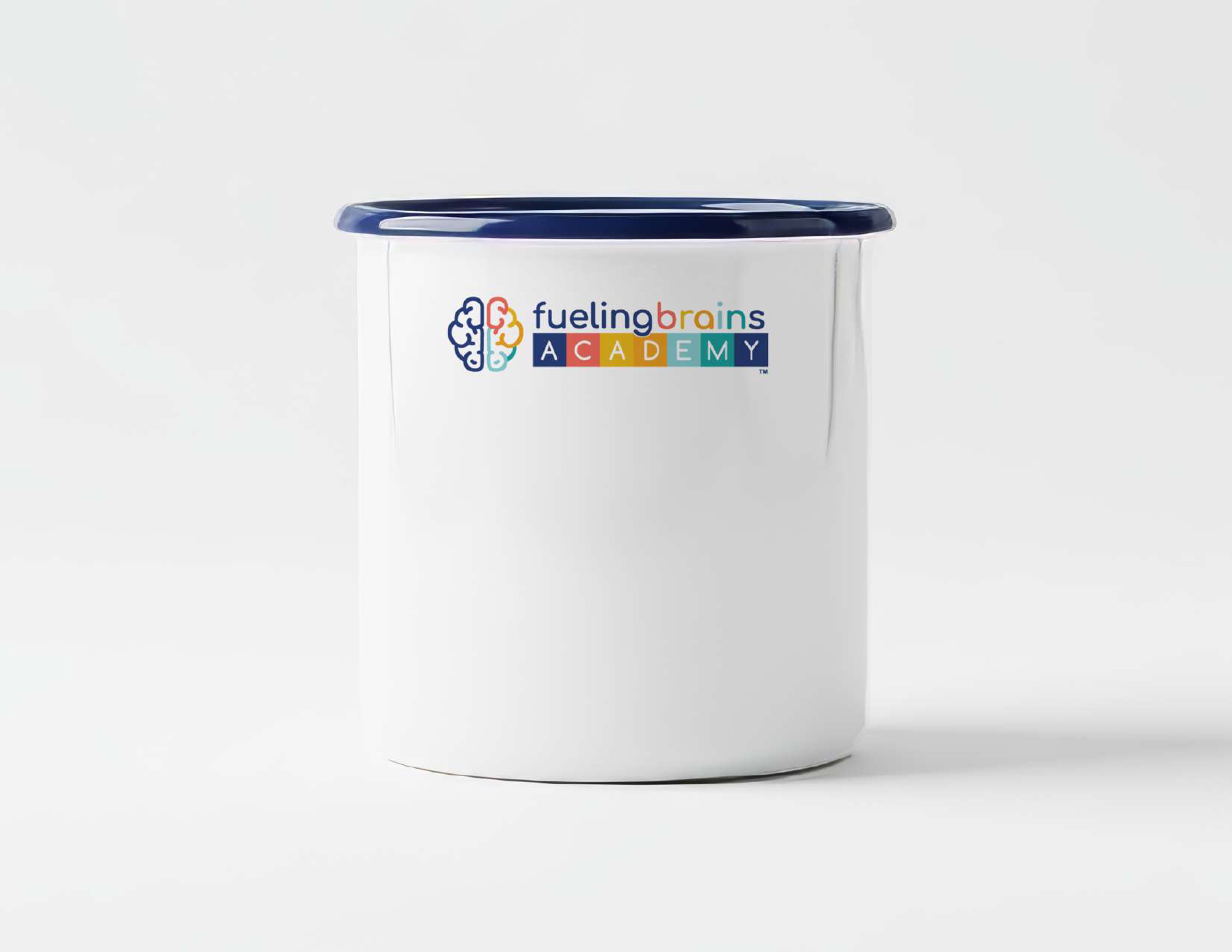 Fueling Brains branded enamel mug