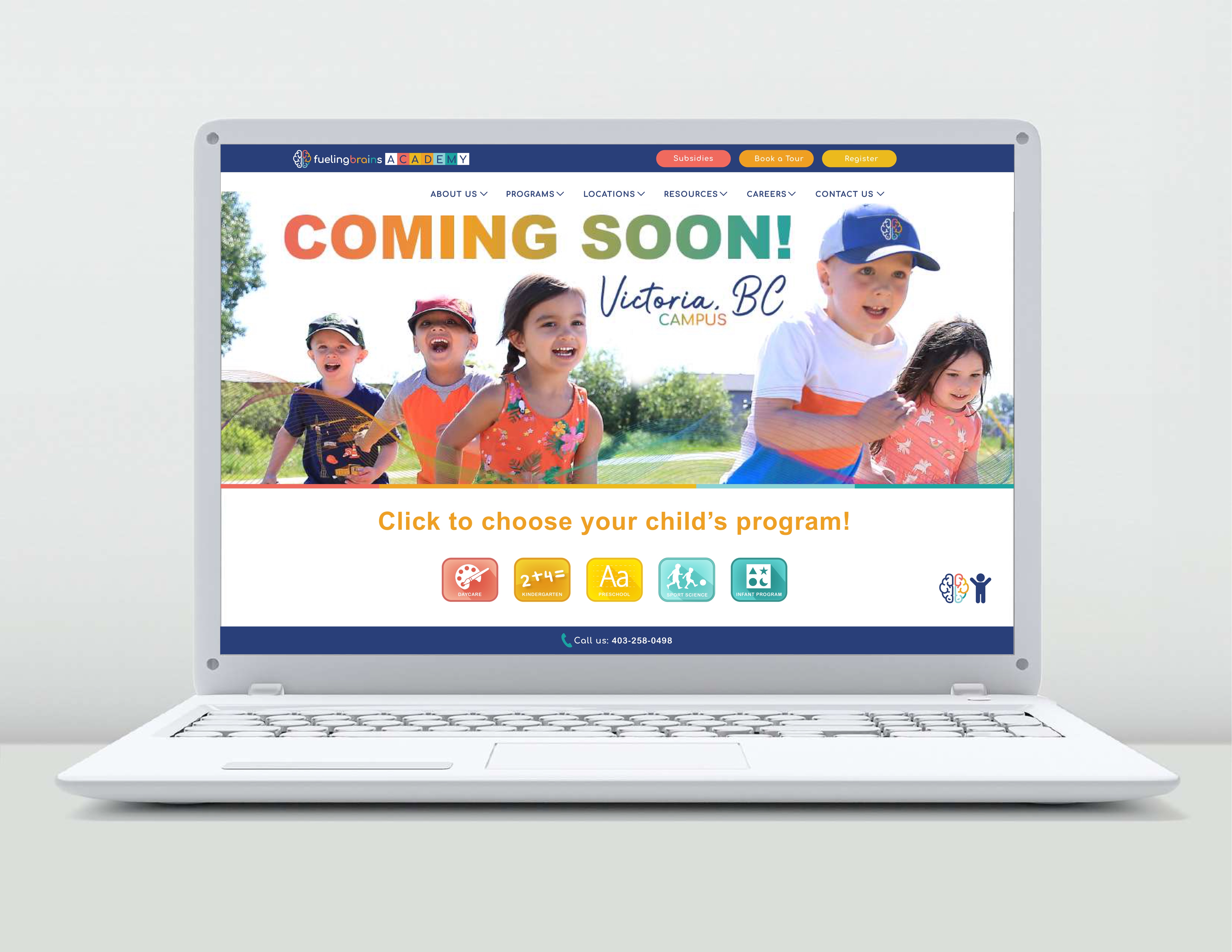 Fueling Brains Academy website — Victoria BC campus coming soon page