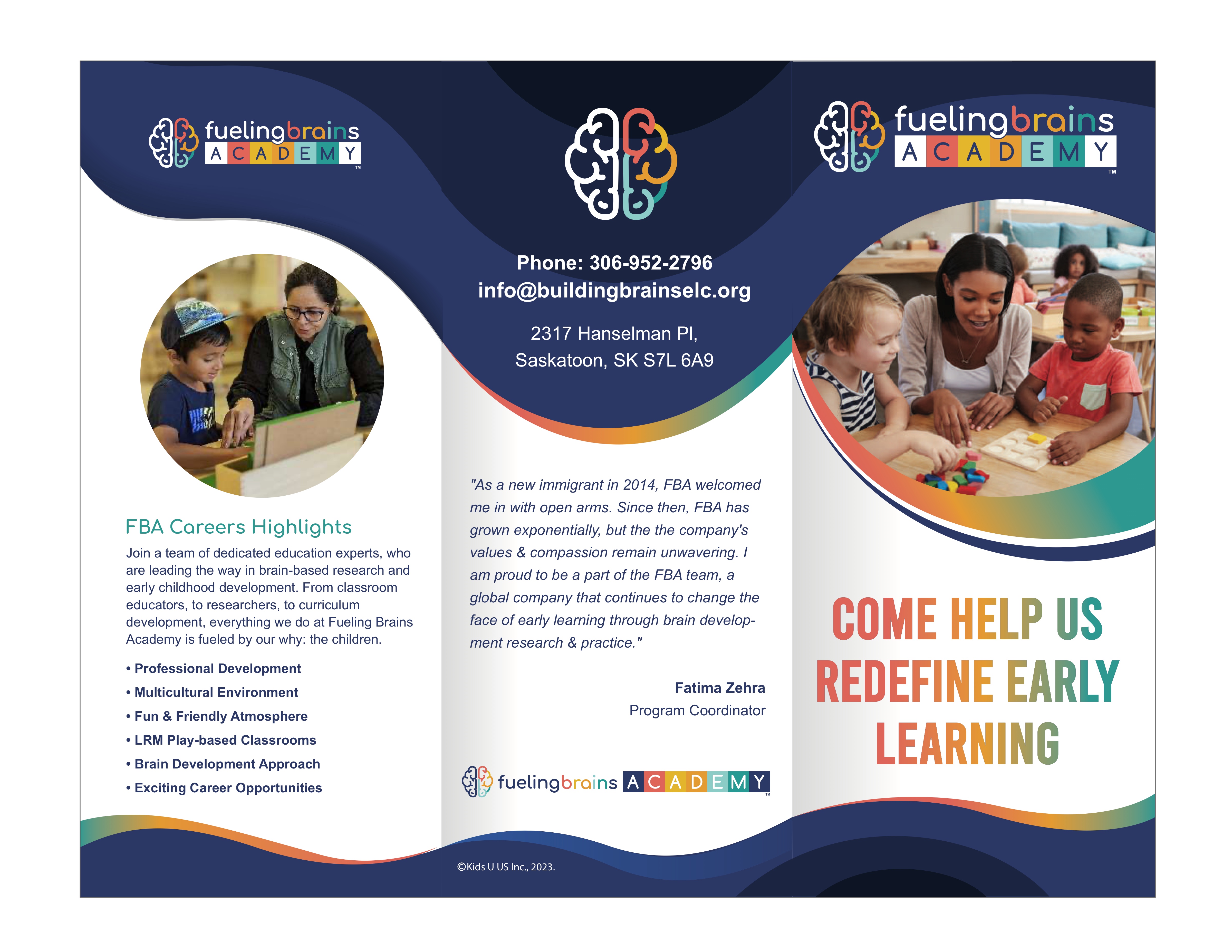 Fueling Brains recruitment trifold brochure
