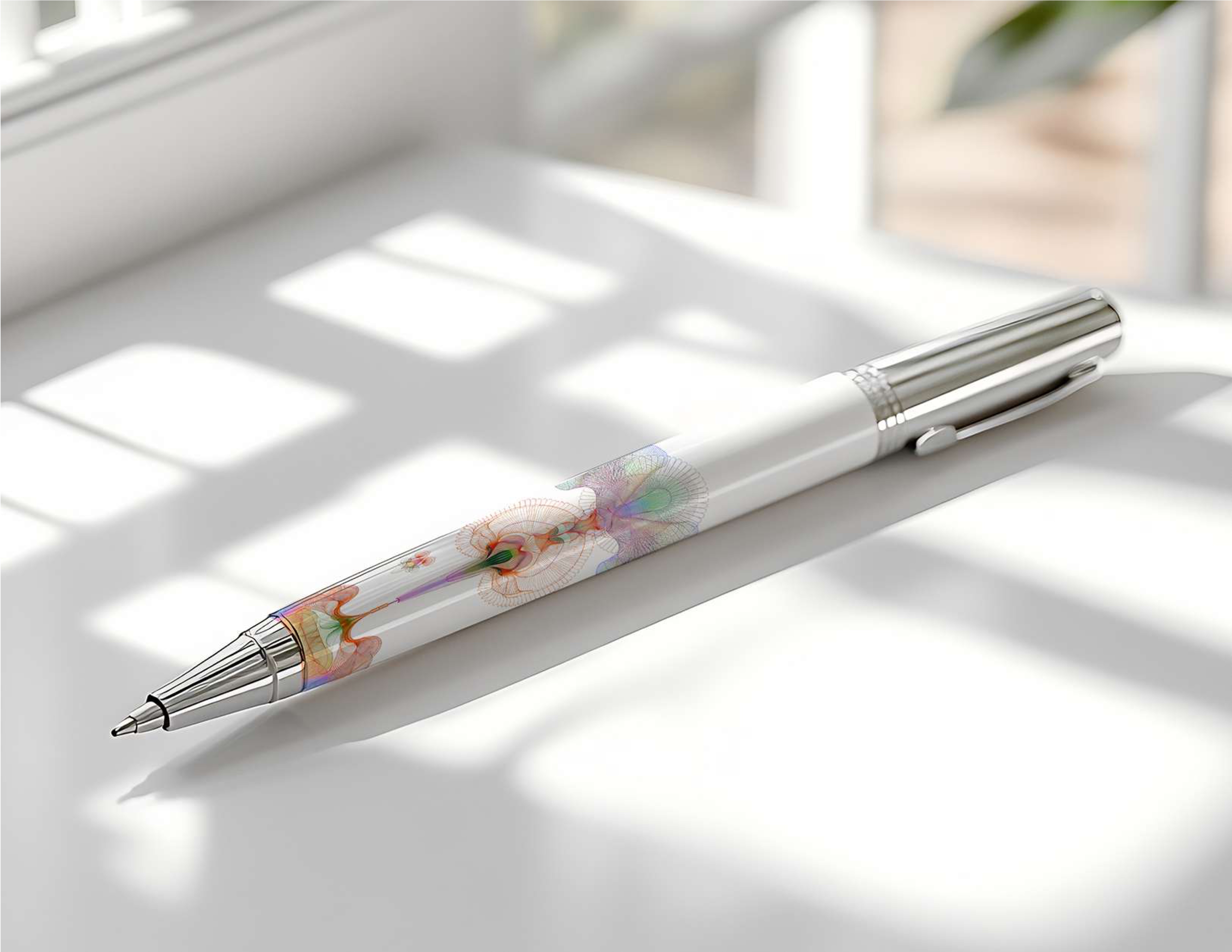 Neurokids 2025 branded pen — close-up on white surface