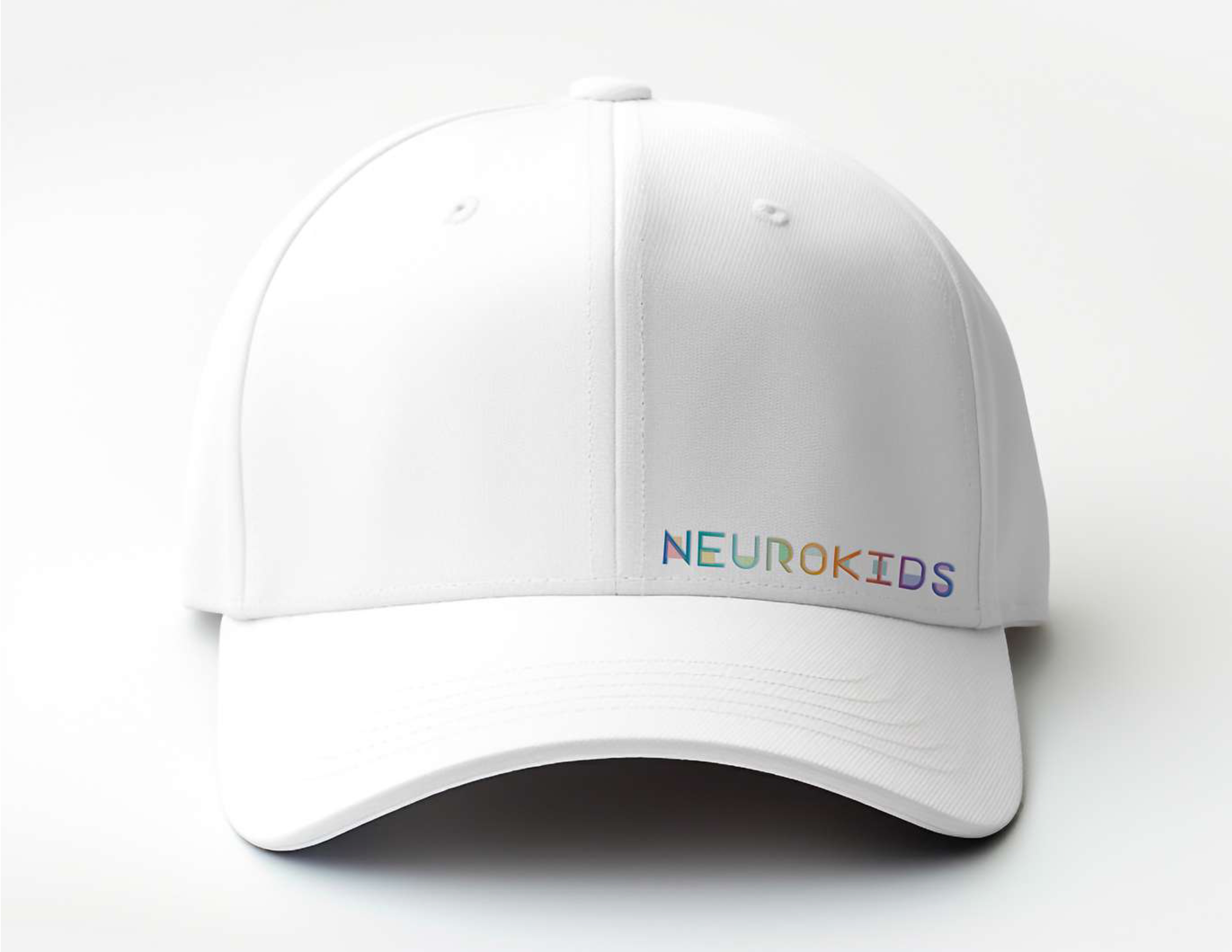 Neurokids 2025 white baseball cap with embroidered wordmark