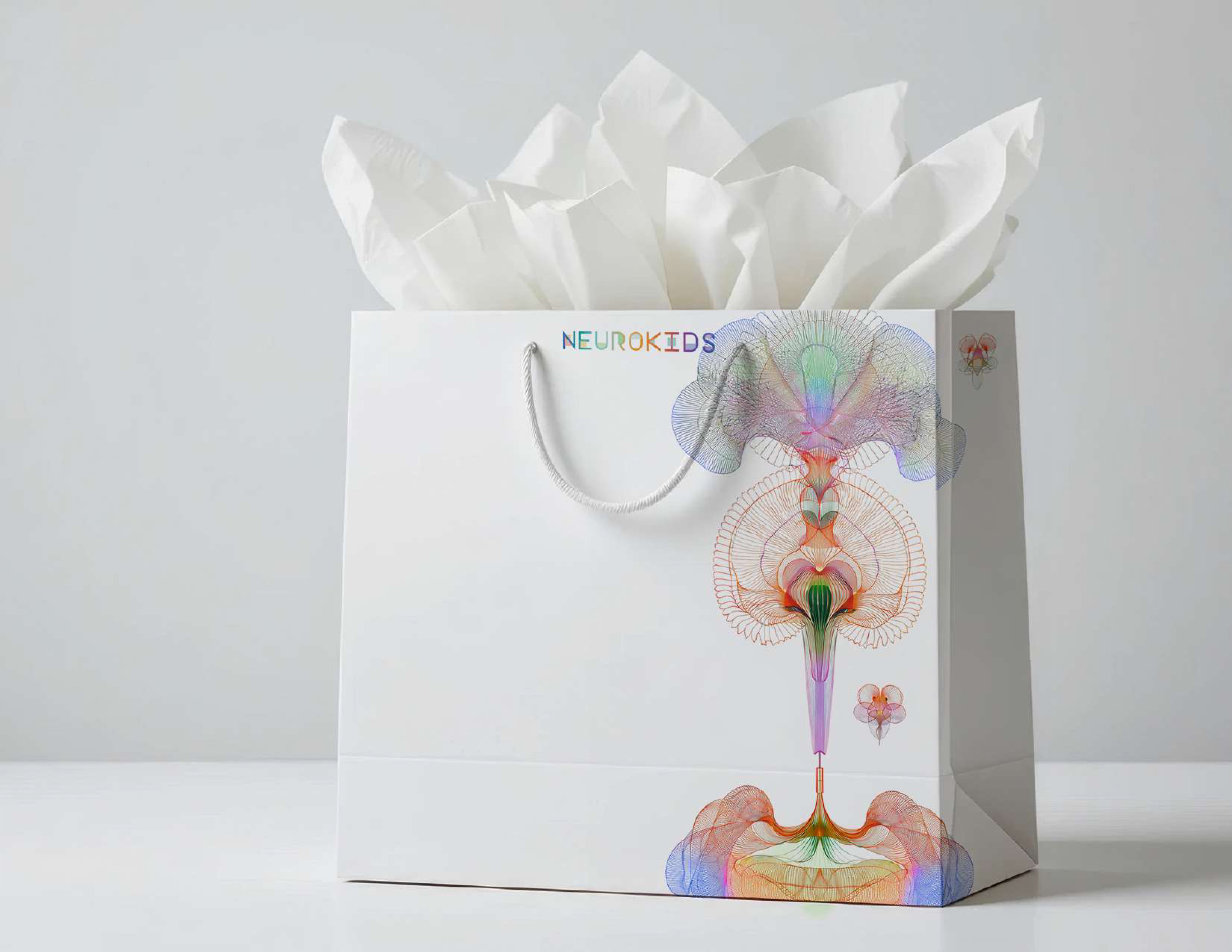 Neurokids 2025 branded shopping bag with neural botanical illustration