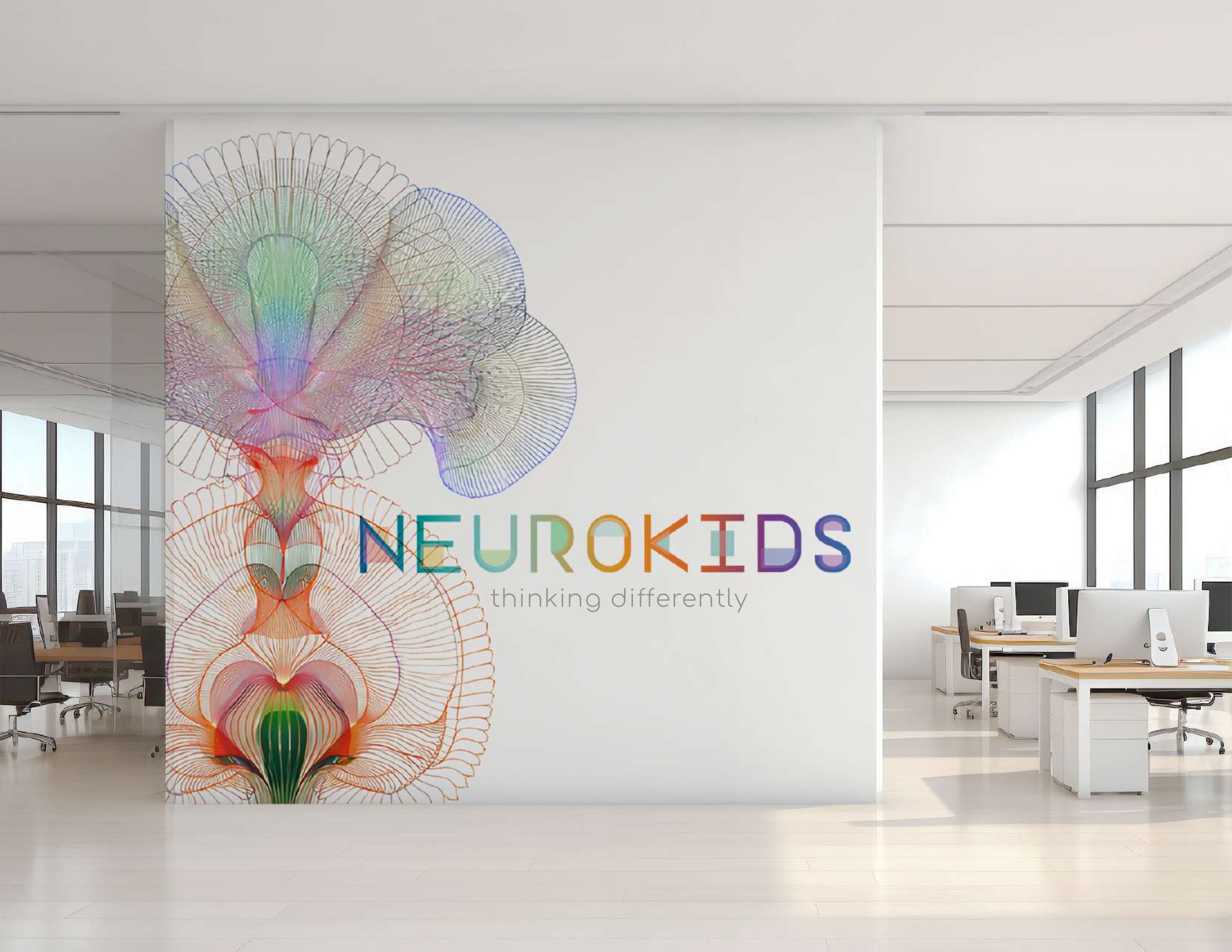 Neurokids 2025 identity installed as office wall mural