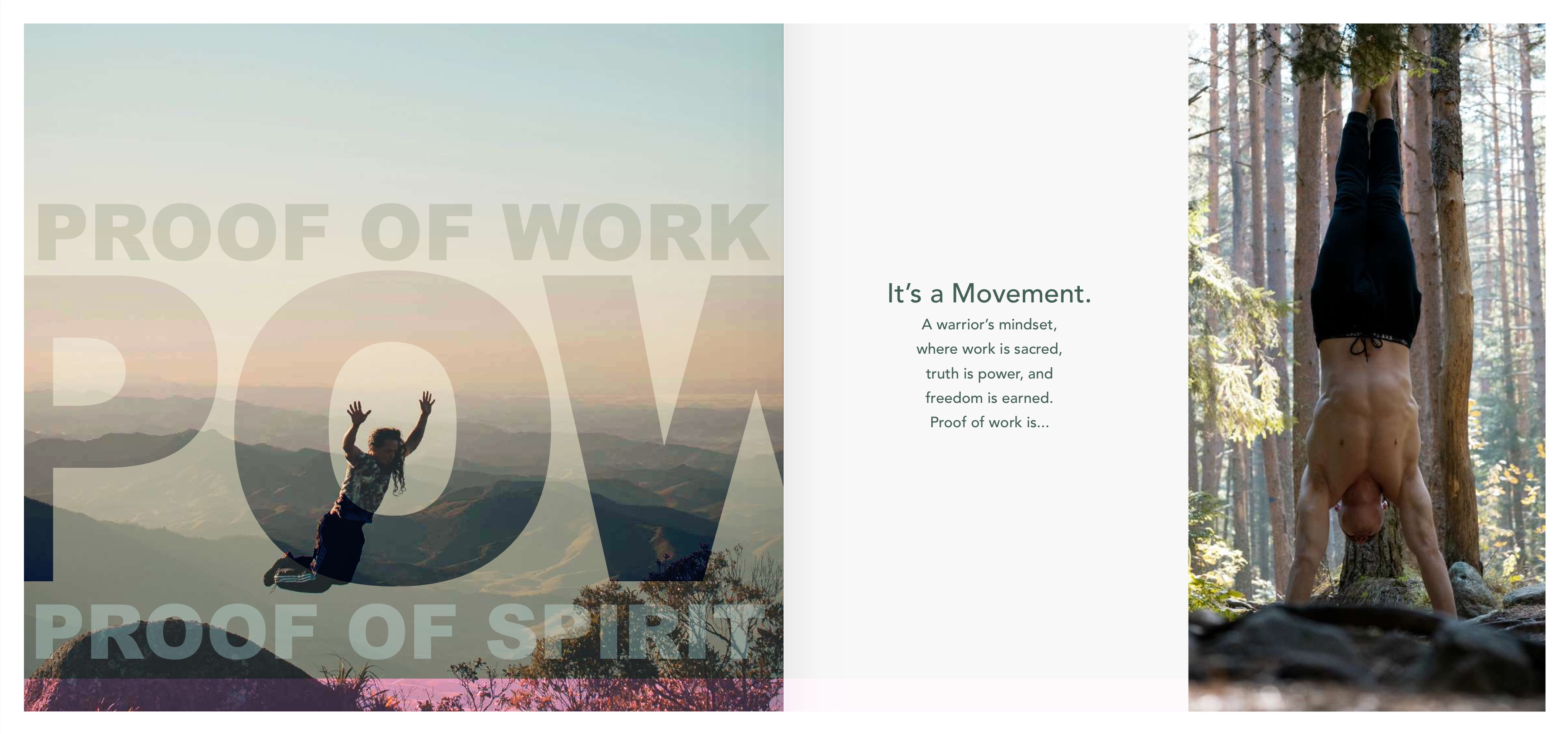 POW brand book spread — It's a Movement manifesto
